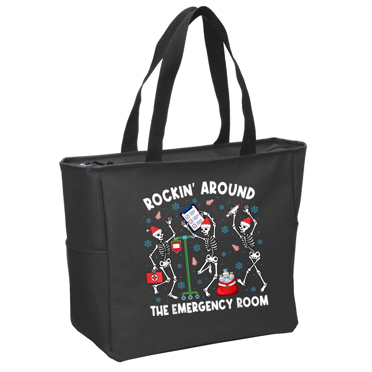 Rockin Around The Emergency Room Skeleton Er Nurse Xmas Zip Tote Bag