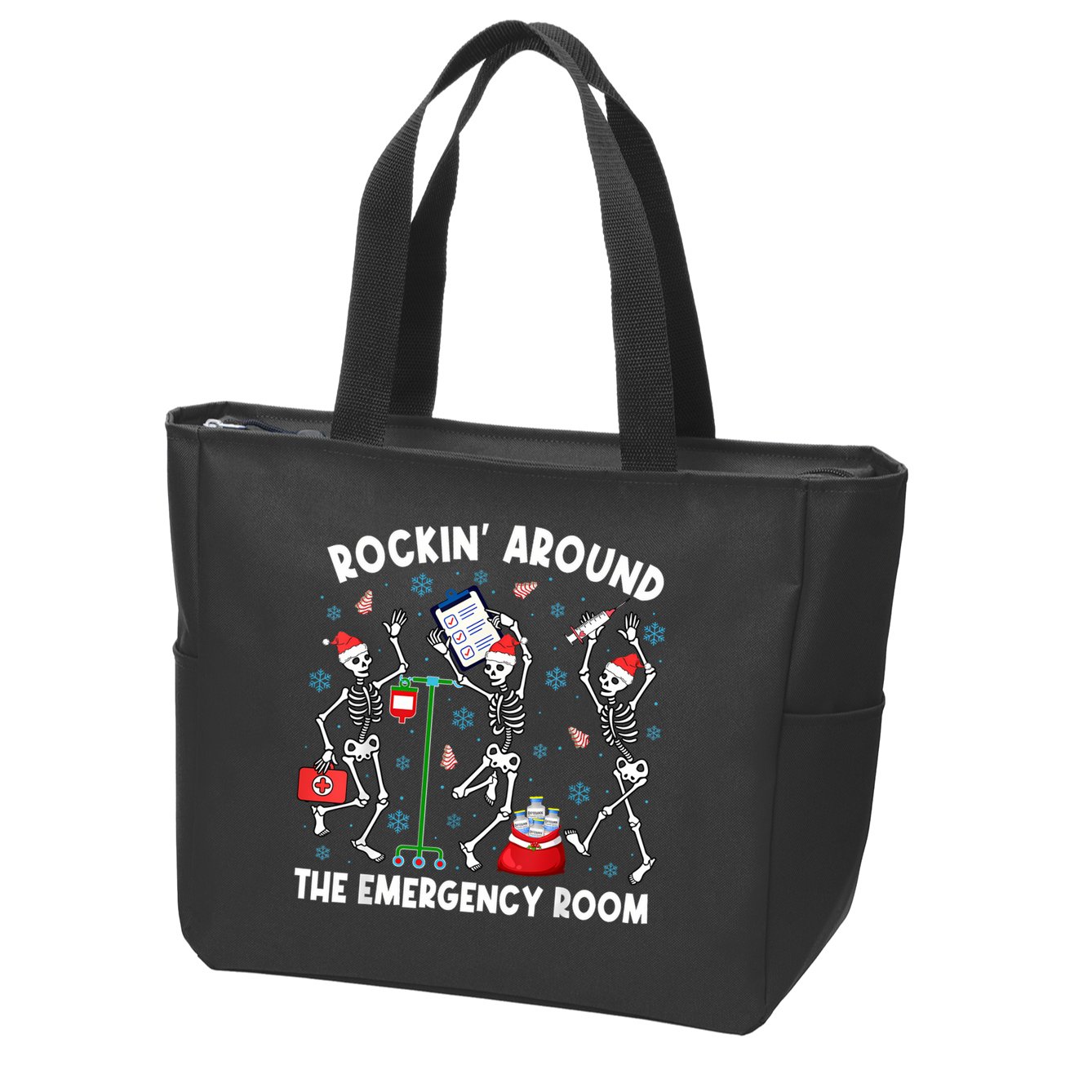 Rockin Around The Emergency Room Skeleton Er Nurse Xmas Zip Tote Bag