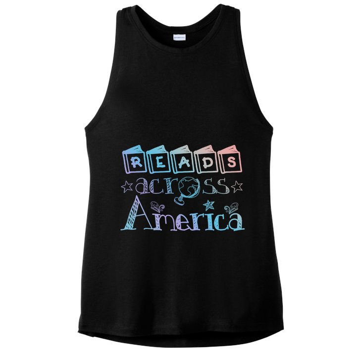 Reads Across Tee America Reading Teacher Books Reader Cool Gift Ladies PosiCharge Tri-Blend Wicking Tank