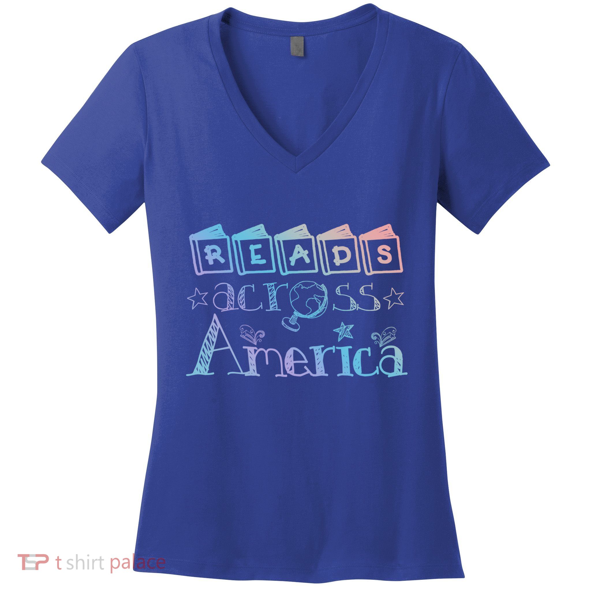 Reads Across Tee America Reading Teacher Books Reader Cool Gift Women's V-Neck T-Shirt