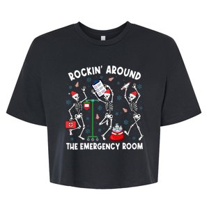 Rockin Around The Emergency Room Skeleton Er Nurse Xmas Bella+Canvas Jersey Crop Tee