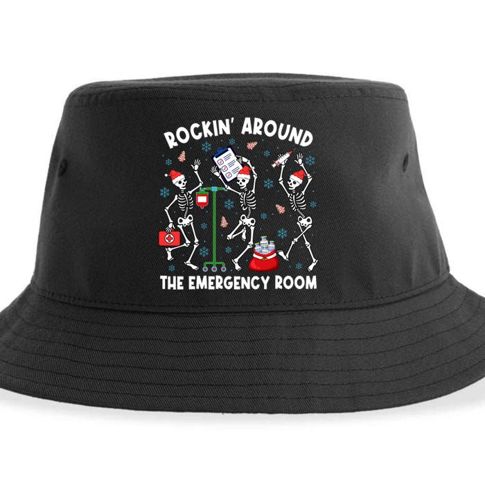 Rockin Around The Emergency Room Skeleton Er Nurse Xmas Sustainable Bucket Hat