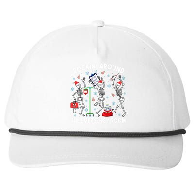 Rockin Around The Emergency Room Skeleton Er Nurse Xmas Snapback Five-Panel Rope Hat