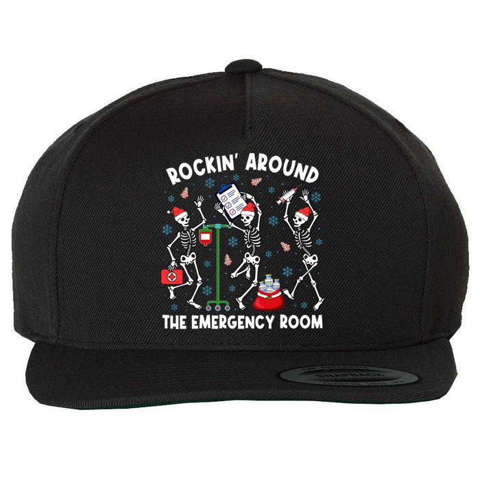 Rockin Around The Emergency Room Skeleton Er Nurse Xmas Wool Snapback Cap