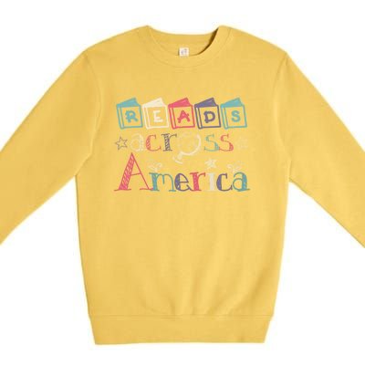 Reads Across Tee America Reading Teacher Books Reader Gift Premium Crewneck Sweatshirt