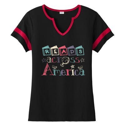 Reads Across Tee America Reading Teacher Books Reader Gift Ladies Halftime Notch Neck Tee