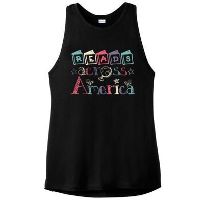 Reads Across Tee America Reading Teacher Books Reader Gift Ladies PosiCharge Tri-Blend Wicking Tank