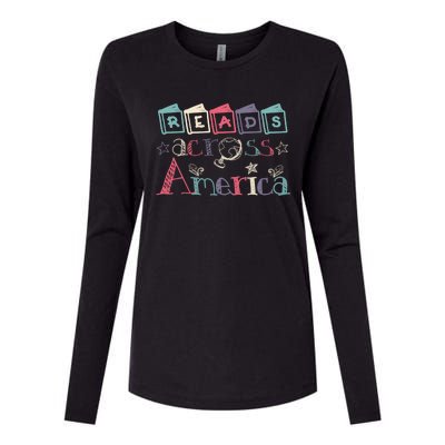 Reads Across Tee America Reading Teacher Books Reader Gift Womens Cotton Relaxed Long Sleeve T-Shirt