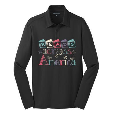 Reads Across Tee America Reading Teacher Books Reader Gift Silk Touch Performance Long Sleeve Polo