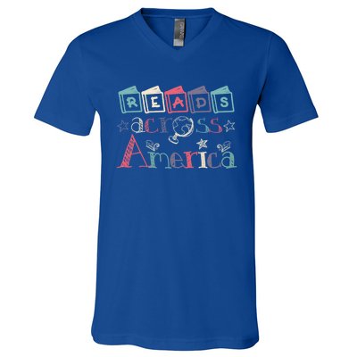 Reads Across Tee America Reading Teacher Books Reader Gift V-Neck T-Shirt