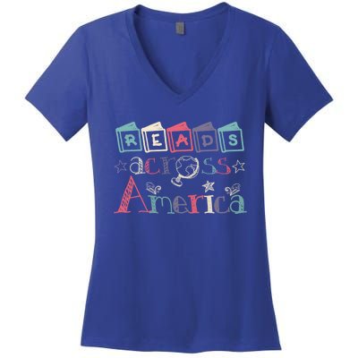 Reads Across Tee America Reading Teacher Books Reader Gift Women's V-Neck T-Shirt