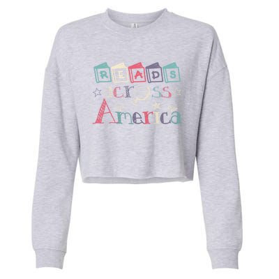 Reads Across Tee America Reading Teacher Books Reader Gift Cropped Pullover Crew