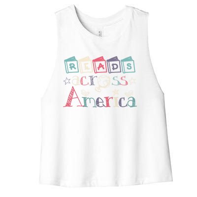 Reads Across Tee America Reading Teacher Books Reader Gift Women's Racerback Cropped Tank