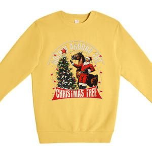 Rockin Around The Christmas Funny Cowboy Trump Western Xmas Premium Crewneck Sweatshirt