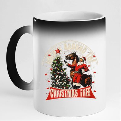 Rockin Around The Christmas Funny Cowboy Trump Western Xmas 11oz Black Color Changing Mug