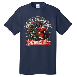 Rockin Around The Christmas Funny Cowboy Trump Western Xmas Tall T-Shirt