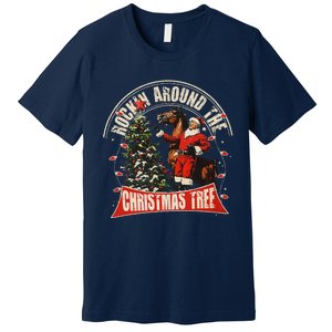 Rockin Around The Christmas Funny Cowboy Trump Western Xmas Premium T-Shirt