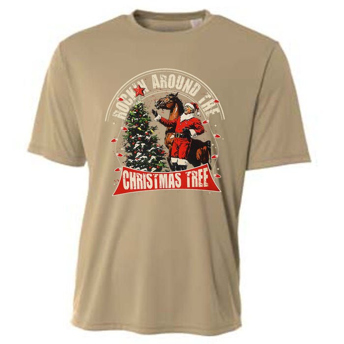 Rockin Around The Christmas Funny Cowboy Trump Western Xmas Cooling Performance Crew T-Shirt