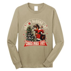 Rockin Around The Christmas Funny Cowboy Trump Western Xmas Long Sleeve Shirt