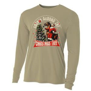 Rockin Around The Christmas Funny Cowboy Trump Western Xmas Cooling Performance Long Sleeve Crew