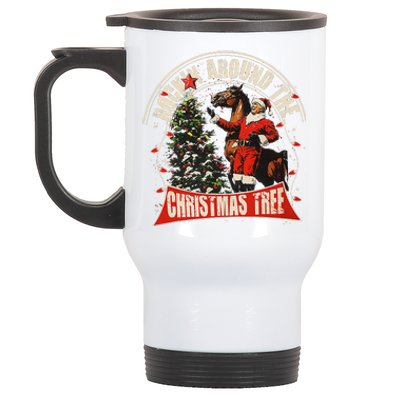 Rockin Around The Christmas Funny Cowboy Trump Western Xmas Stainless Steel Travel Mug