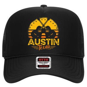 Retro Austin Texas Guitar Texas High Crown Mesh Back Trucker Hat