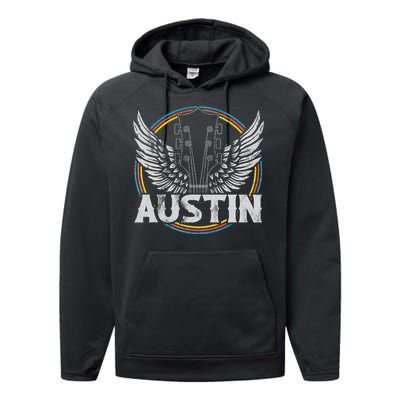 Retro Austin Texas Guitar Vintage Country Music Concert Performance Fleece Hoodie