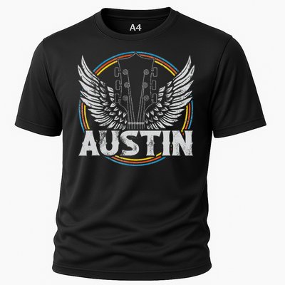 Retro Austin Texas Guitar Vintage Country Music Concert Cooling Performance Crew T-Shirt