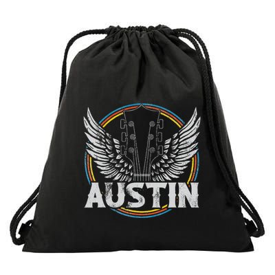 Retro Austin Texas Guitar Vintage Country Music Concert Drawstring Bag