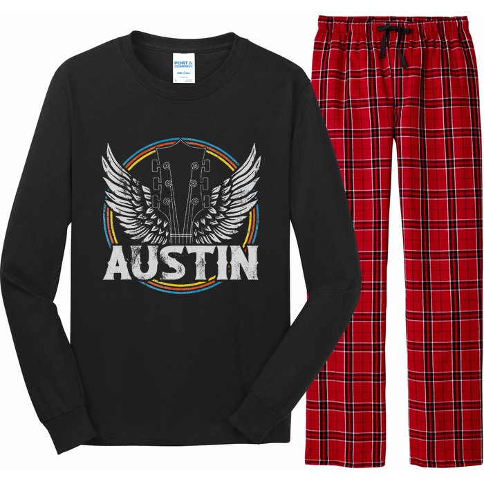 Retro Austin Texas Guitar Vintage Country Music Concert Long Sleeve Pajama Set