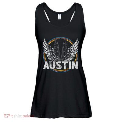 Retro Austin Texas Guitar Vintage Country Music Concert Ladies Essential Flowy Tank