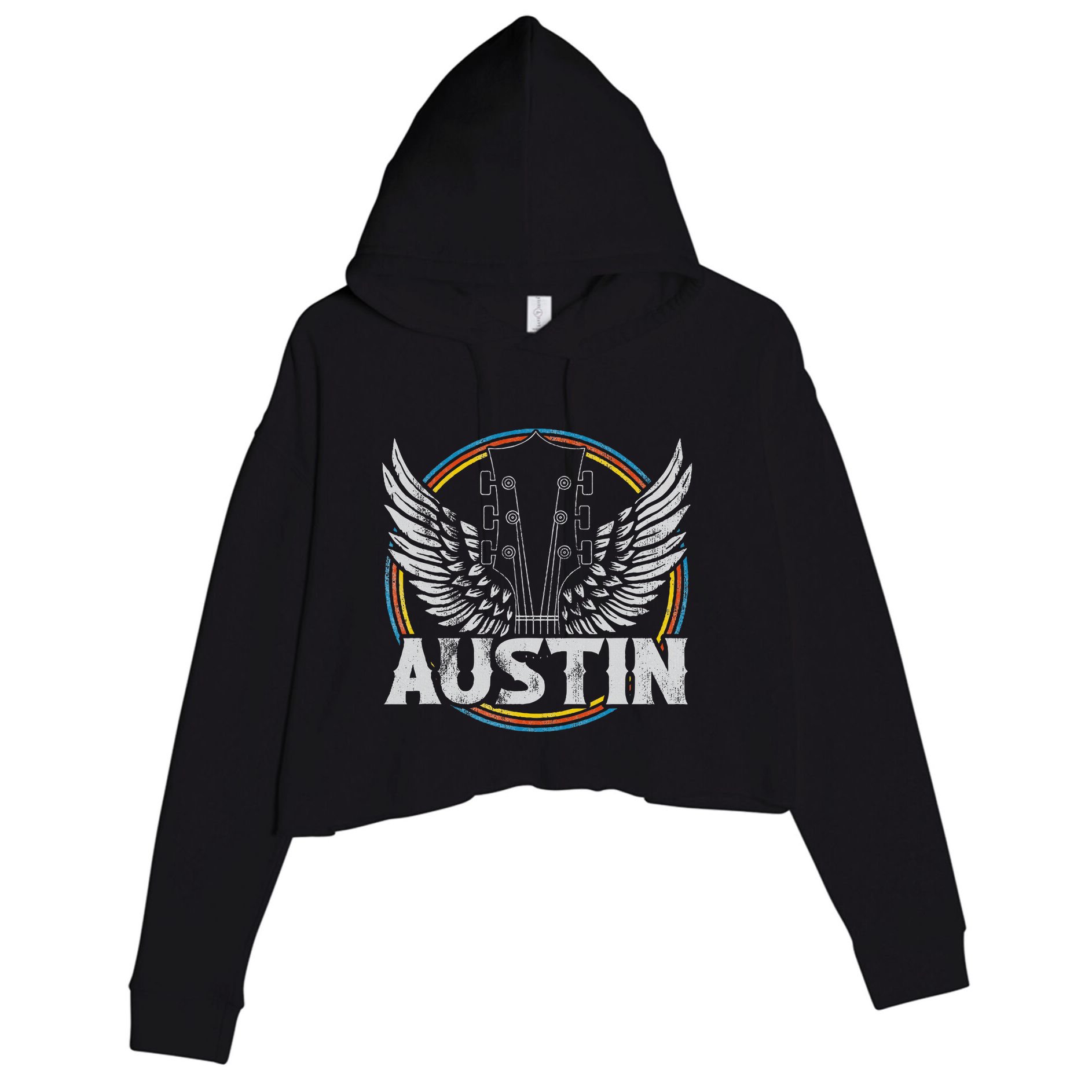 Retro Austin Texas Guitar Vintage Country Music Concert Crop Fleece Hoodie