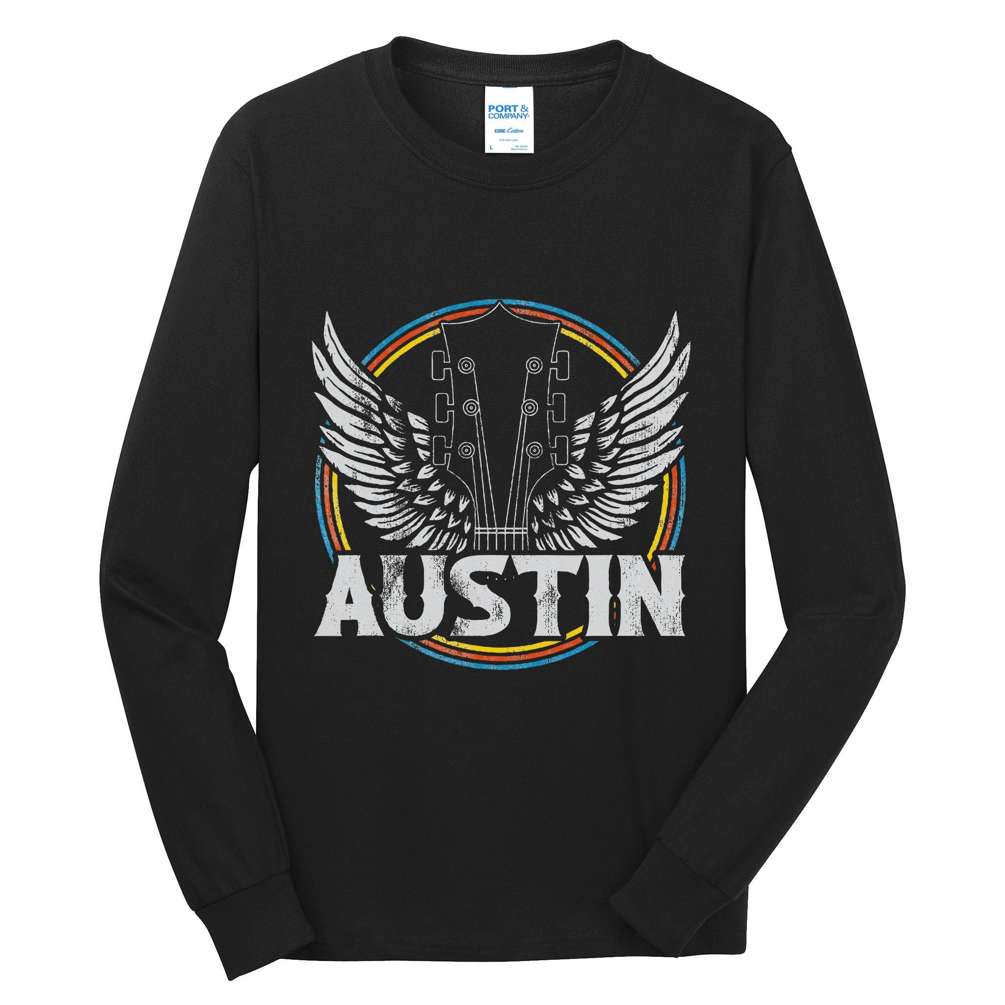 Retro Austin Texas Guitar Vintage Country Music Concert Tall Long Sleeve T-Shirt