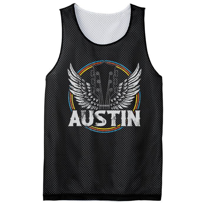 Retro Austin Texas Guitar Vintage Country Music Concert Mesh Reversible Basketball Jersey Tank