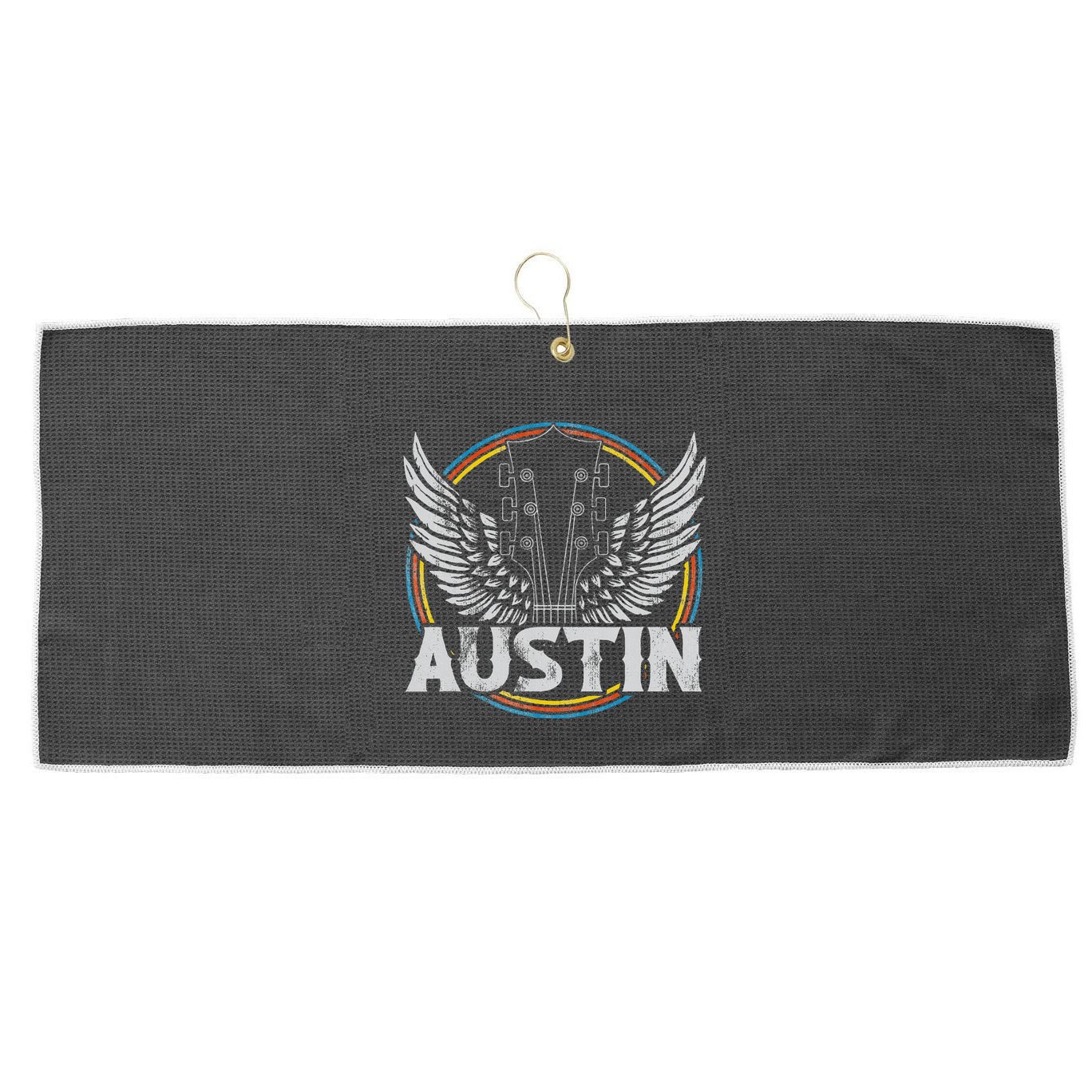 Retro Austin Texas Guitar Vintage Country Music Concert Large Microfiber Waffle Golf Towel