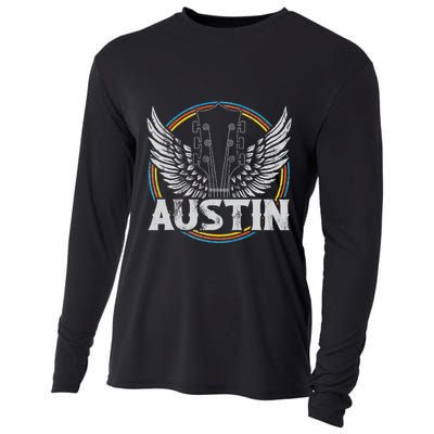 Retro Austin Texas Guitar Vintage Country Music Concert Cooling Performance Long Sleeve Crew