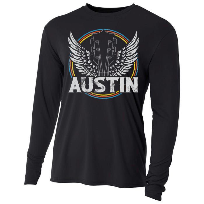 Retro Austin Texas Guitar Vintage Country Music Concert Cooling Performance Long Sleeve Crew