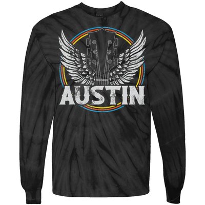 Retro Austin Texas Guitar Vintage Country Music Concert Tie-Dye Long Sleeve Shirt