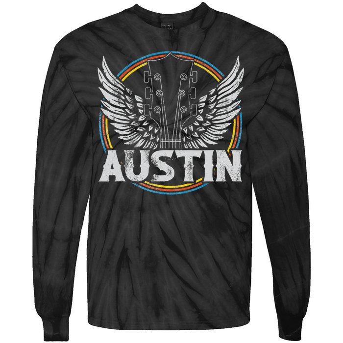 Retro Austin Texas Guitar Vintage Country Music Concert Tie-Dye Long Sleeve Shirt