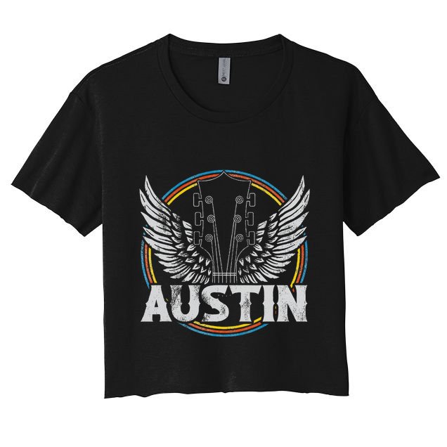 Retro Austin Texas Guitar Vintage Country Music Concert Crop Top