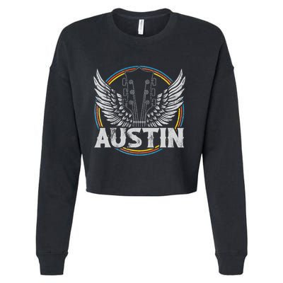Retro Austin Texas Guitar Vintage Country Music Concert Cropped Pullover Crew