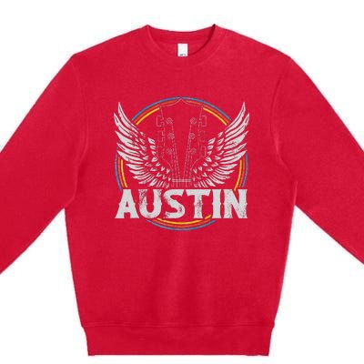 Retro Austin Texas Guitar Vintage Country Music Concert Premium Crewneck Sweatshirt