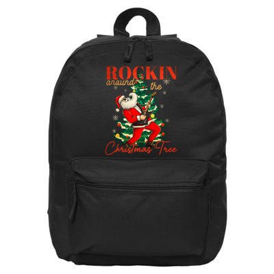 Rocking Around The Christmas Tree Santa Rock And Roll Guitar 16 in Basic Backpack