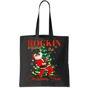 Rocking Around The Christmas Tree Santa Rock And Roll Guitar Tote Bag