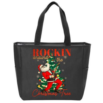 Rocking Around The Christmas Tree Santa Rock And Roll Guitar Zip Tote Bag