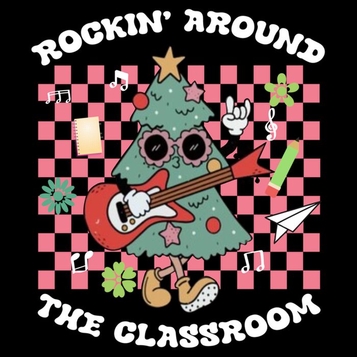 Rockin Around The Classroom Retro Teacher Christmas Meaningful Gift Drawstring Bag