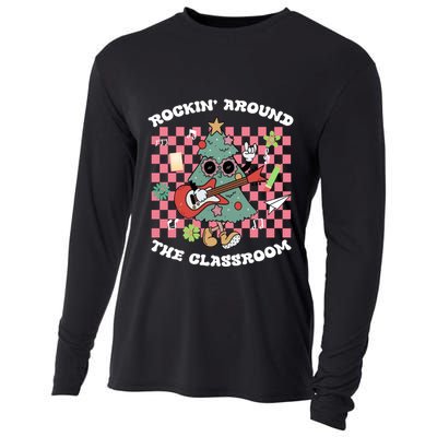 Rockin Around The Classroom Retro Teacher Christmas Meaningful Gift Cooling Performance Long Sleeve Crew