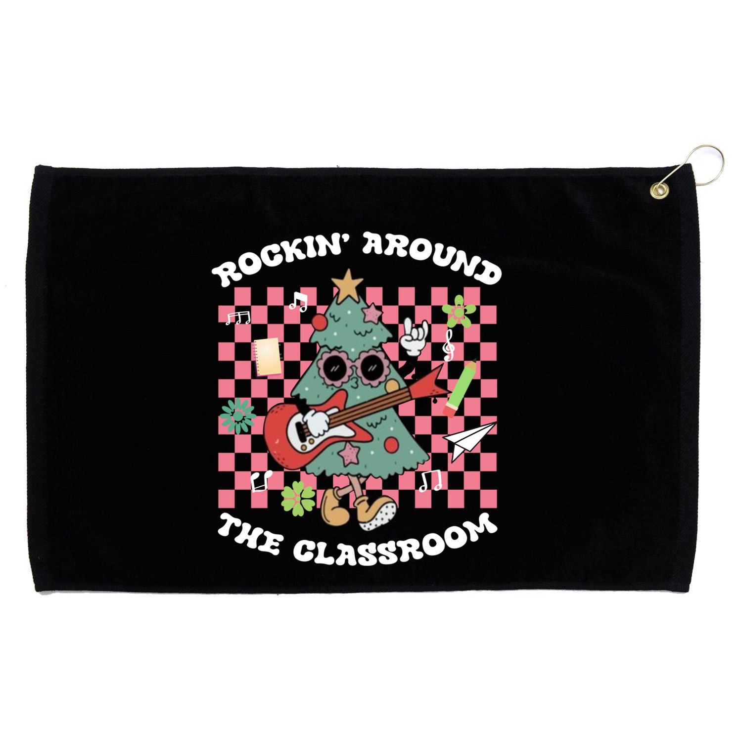 Rockin Around The Classroom Retro Teacher Christmas Meaningful Gift Grommeted Golf Towel