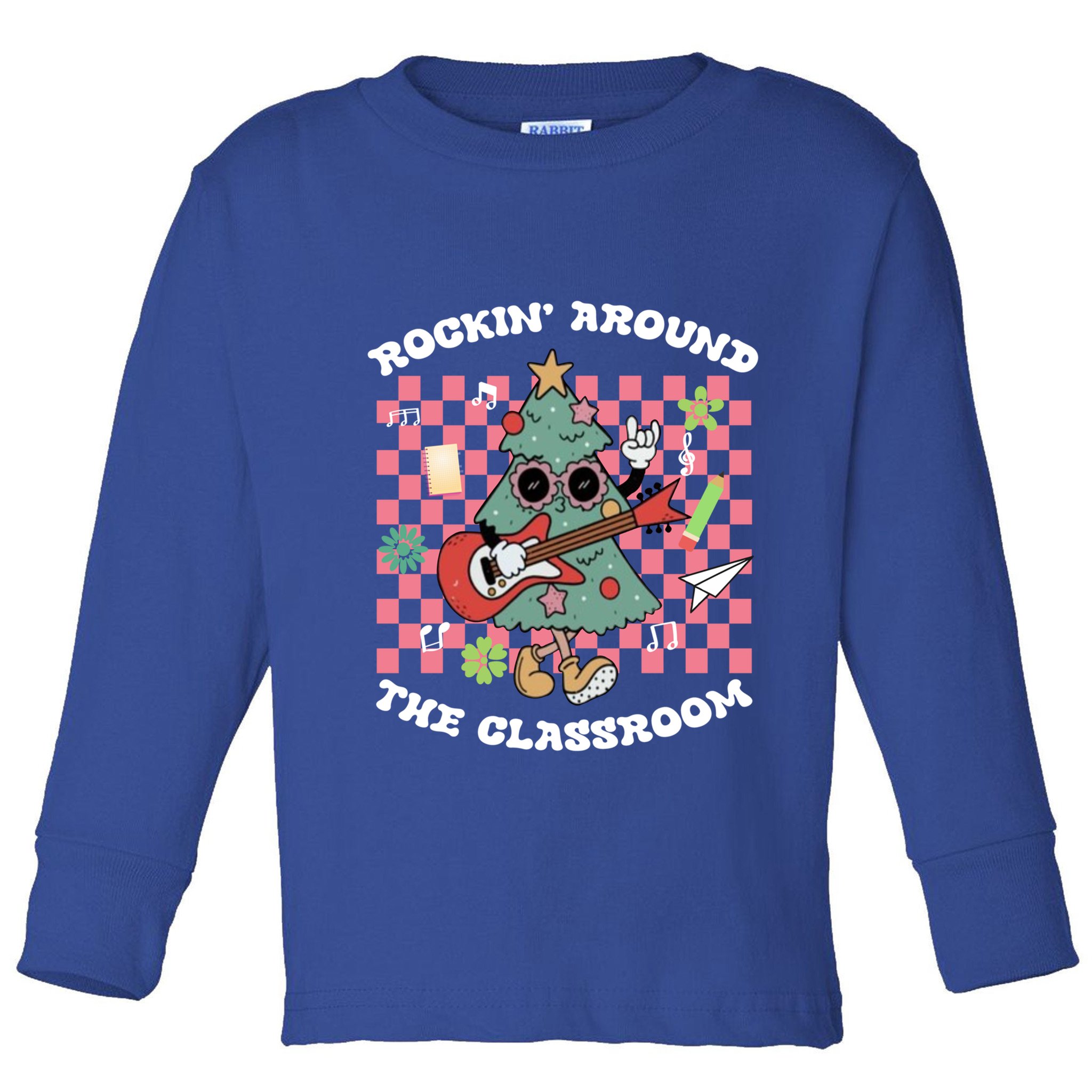 Rockin Around The Classroom Retro Teacher Christmas Meaningful Gift Toddler Long Sleeve Shirt
