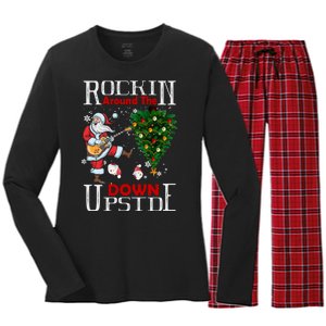 Rockin Around The Christmas Upside Down Women's Long Sleeve Flannel Pajama Set 